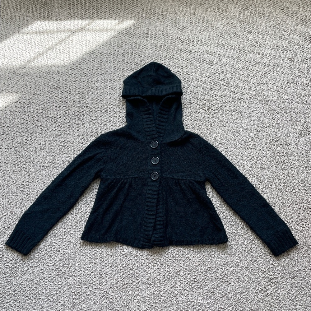 Black Hooded Cardigan Sweater